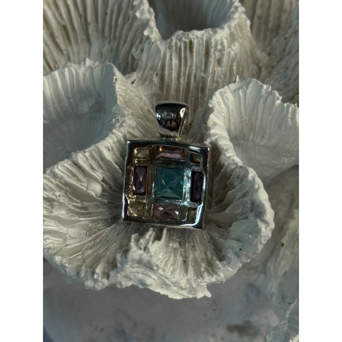 Fas 925 Sterling Silver Multi Color Tourmaline Pendant Length 0.90 Inch