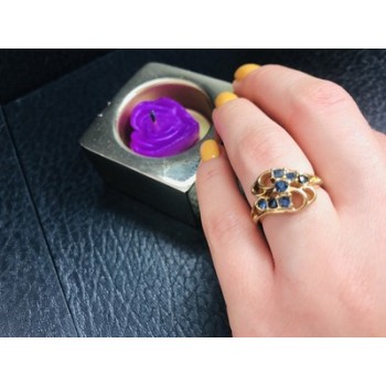 Gold Plated Ring With Dark Blue CZ Size 6.5
