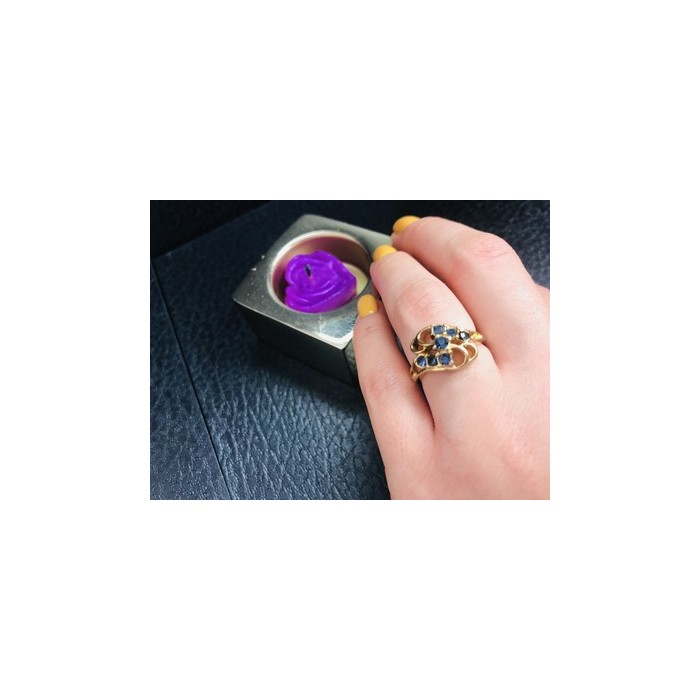 Gold Plated Ring With Dark Blue CZ Size 6.5