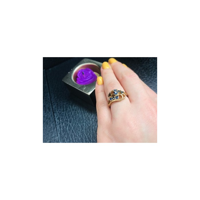Gold Plated Ring With Dark Blue CZ Size 6.5