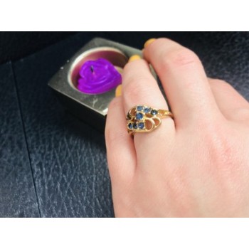 Gold Plated Ring With Dark Blue CZ Size 6.5