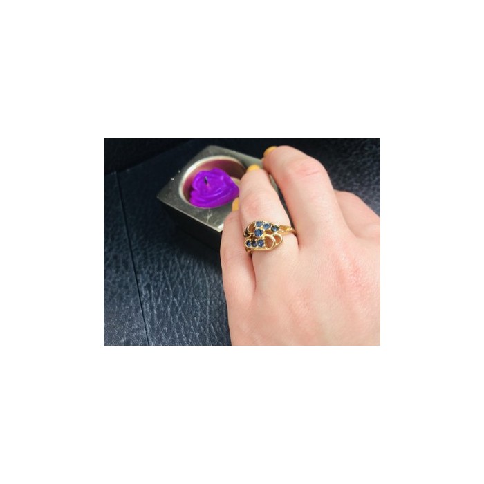 Gold Plated Ring With Dark Blue CZ Size 6.5