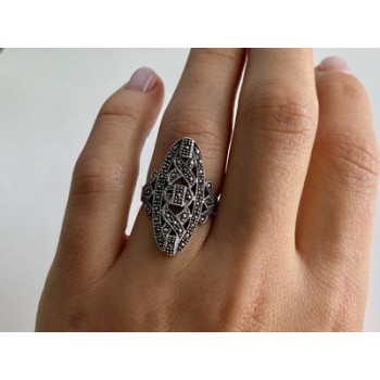 925 Sterling Silver Marcasites Ring Size 6.5