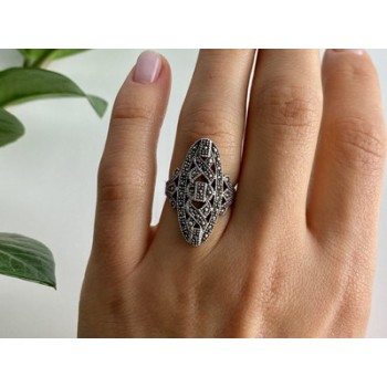 925 Sterling Silver Marcasites Ring Size 6.5