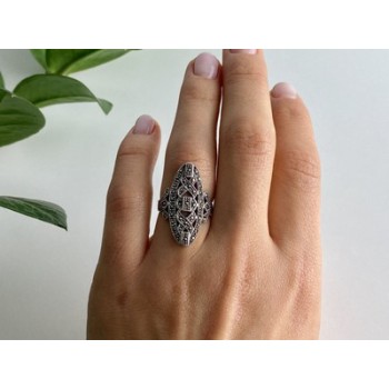 925 Sterling Silver Marcasites Ring Size 6.5