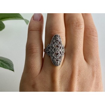 925 Sterling Silver Marcasites Ring Size 6.5