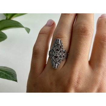 925 Sterling Silver Marcasites Ring Size 6.5