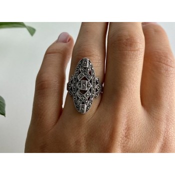 925 Sterling Silver Marcasites Ring Size 6.5