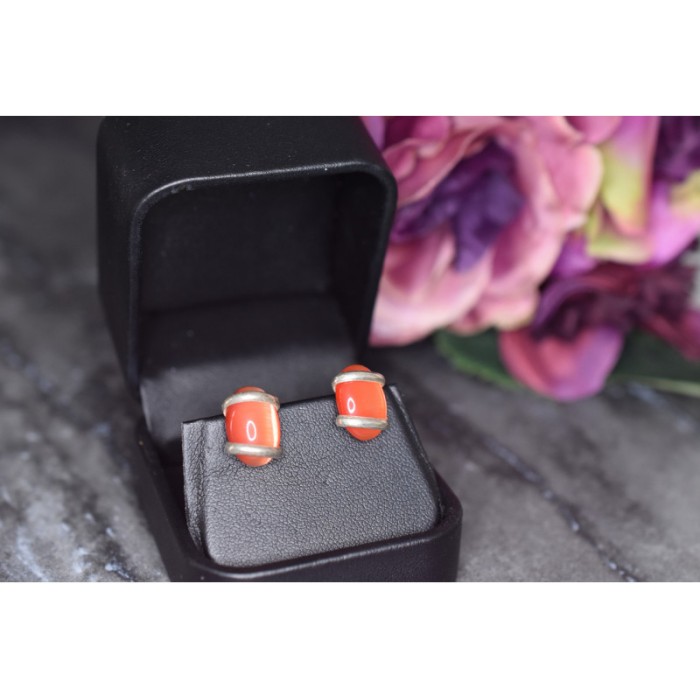 925 Sterling Silver Red Alpanite Stud Earrings