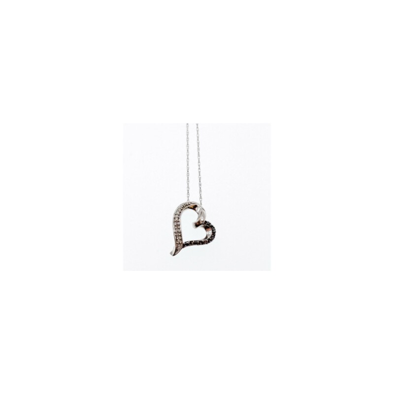 10K WHITE GOLD BLACK & WHITE DIAMONDS HEART CHAIN WITH PENDANT