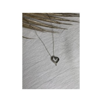 10K WHITE GOLD BLACK & WHITE DIAMONDS HEART CHAIN WITH PENDANT