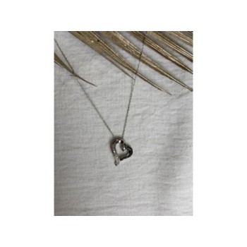 10K WHITE GOLD BLACK & WHITE DIAMONDS HEART CHAIN WITH PENDANT