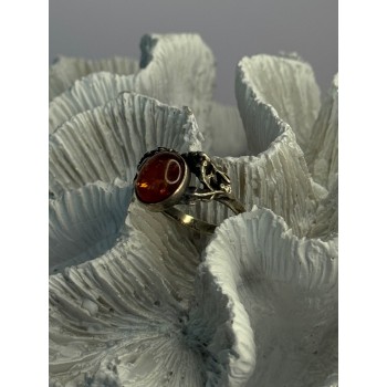 Vintage 925 Sterling Silver Amber Ring Size 8