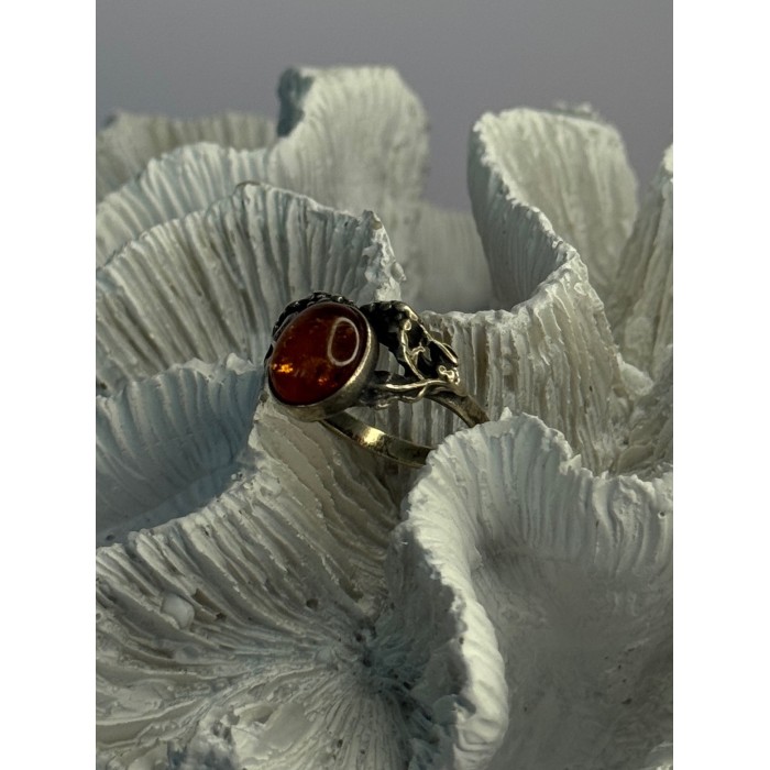 Vintage 925 Sterling Silver Amber Ring Size 8