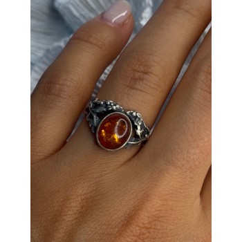 Vintage 925 Sterling Silver Amber Ring Size 8