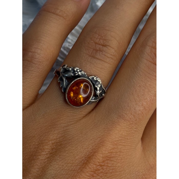 Vintage 925 Sterling Silver Amber Ring Size 8