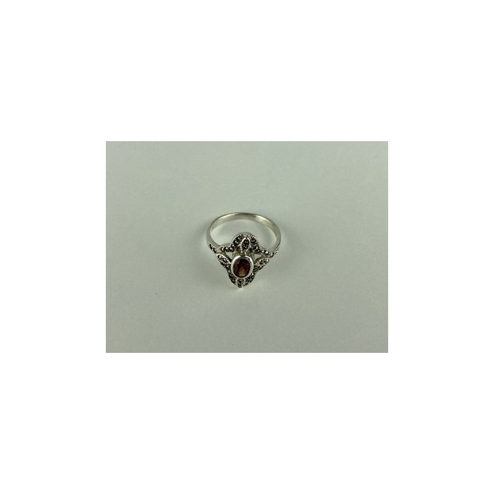 925 Sterling Silver Almandine & Marcasites Ring Size 7