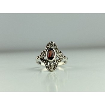 925 Sterling Silver Almandine & Marcasites Ring Size 7