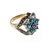 925 Sterling Silver Blue Topaz & Marcasites Ring Size 8