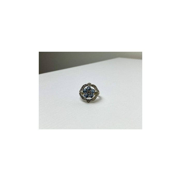 925 Sterling Silver Blue Topaz & Marcasites Ring Size 8