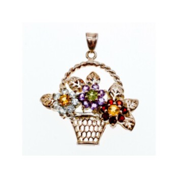 925 Sterling Silver Multi Gemstones Flowers Pendant