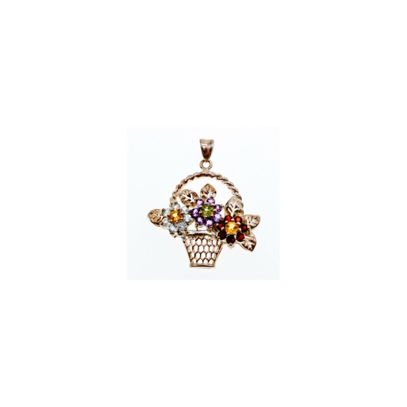 925 Sterling Silver Multi Gemstones Flowers Pendant