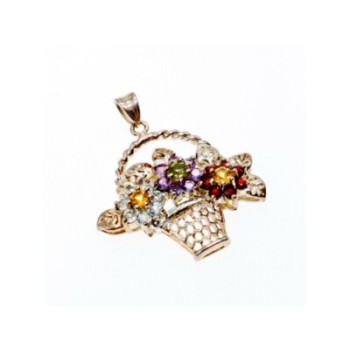 925 Sterling Silver Multi Gemstones Flowers Pendant