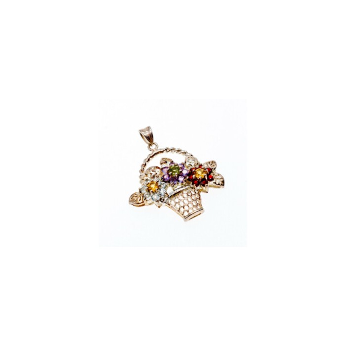 925 Sterling Silver Multi Gemstones Flowers Pendant