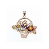 925 Sterling Silver Multi Gemstones Flowers Pendant