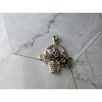 925 Sterling Silver Multi Gemstones Flowers Pendant