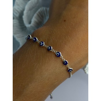 925 Sterling Silver Evil Eye Bracelet Sizable
