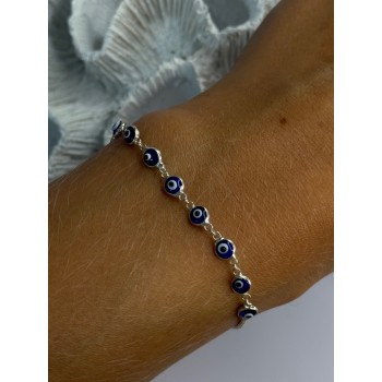 925 Sterling Silver Evil Eye Bracelet Sizable