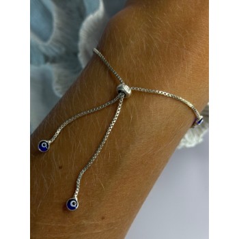 925 Sterling Silver Evil Eye Bracelet Sizable