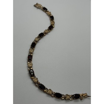 925 STERLING SILVER GARNET FLOWERS  BRACELET