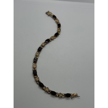 925 STERLING SILVER GARNET FLOWERS  BRACELET