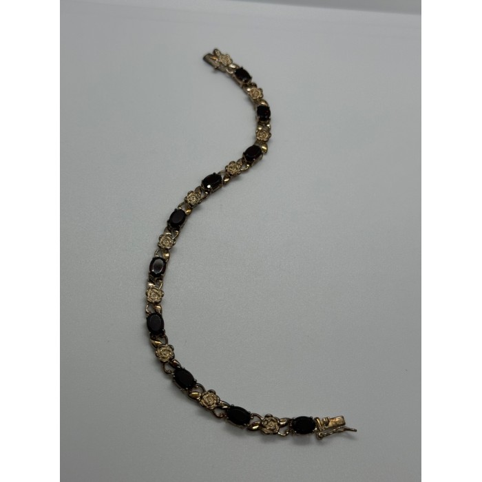 925 STERLING SILVER GARNET FLOWERS  BRACELET