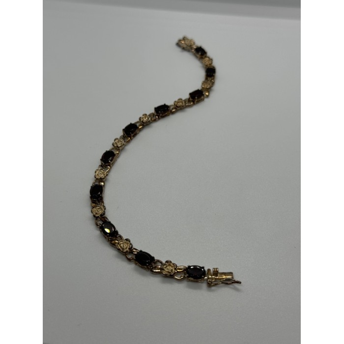 925 STERLING SILVER GARNET FLOWERS  BRACELET