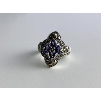 Vintage 925 Sterling Silver Amethyst & Marcasites Ring Size 6