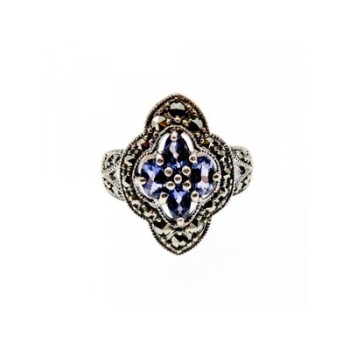 Vintage 925 Sterling Silver Amethyst & Marcasites Ring Size 6