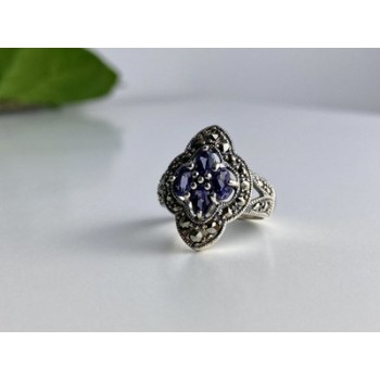 Vintage 925 Sterling Silver Amethyst & Marcasites Ring Size 6