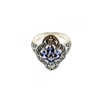 Vintage 925 Sterling Silver Amethyst & Marcasites Ring Size 6