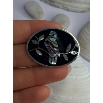 Vintage 925 Sterling Silver Abalone Bird Brooch  Length 1.10 inch