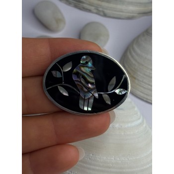 Vintage 925 Sterling Silver Abalone Bird Brooch  Length 1.10 inch