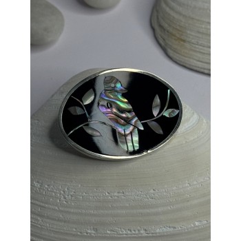 Vintage 925 Sterling Silver Abalone Bird Brooch  Length 1.10 inch