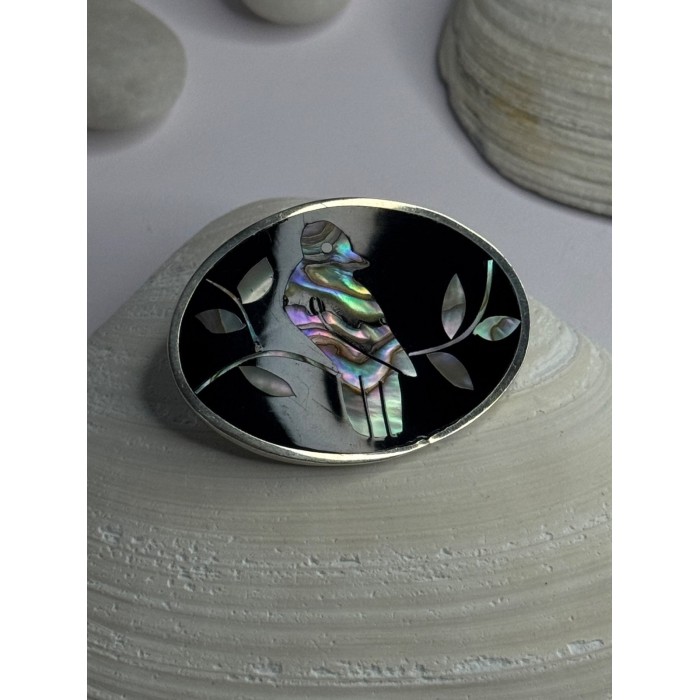 Vintage 925 Sterling Silver Abalone Bird Brooch  Length 1.10 inch