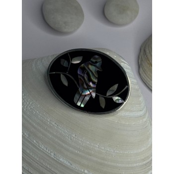 Vintage 925 Sterling Silver Abalone Bird Brooch  Length 1.10 inch