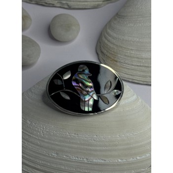 Vintage 925 Sterling Silver Abalone Bird Brooch  Length 1.10 inch