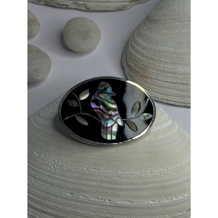 Vintage 925 Sterling Silver Abalone Bird Brooch  Length 1.10 inch