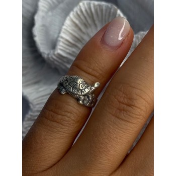 925 Sterling Silver Turtle Ring Sizable Maximum Size 3