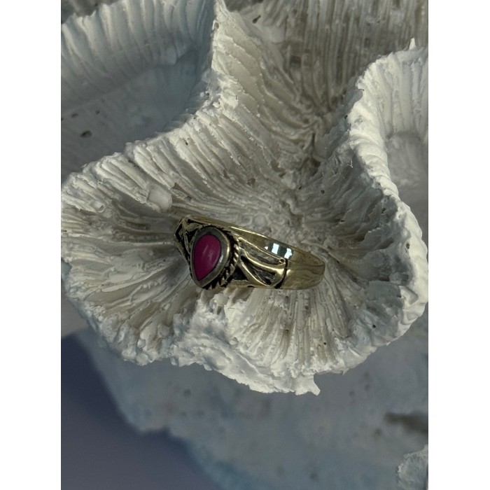 925 Sterling Silver Pink Turquoise Ring Size 3